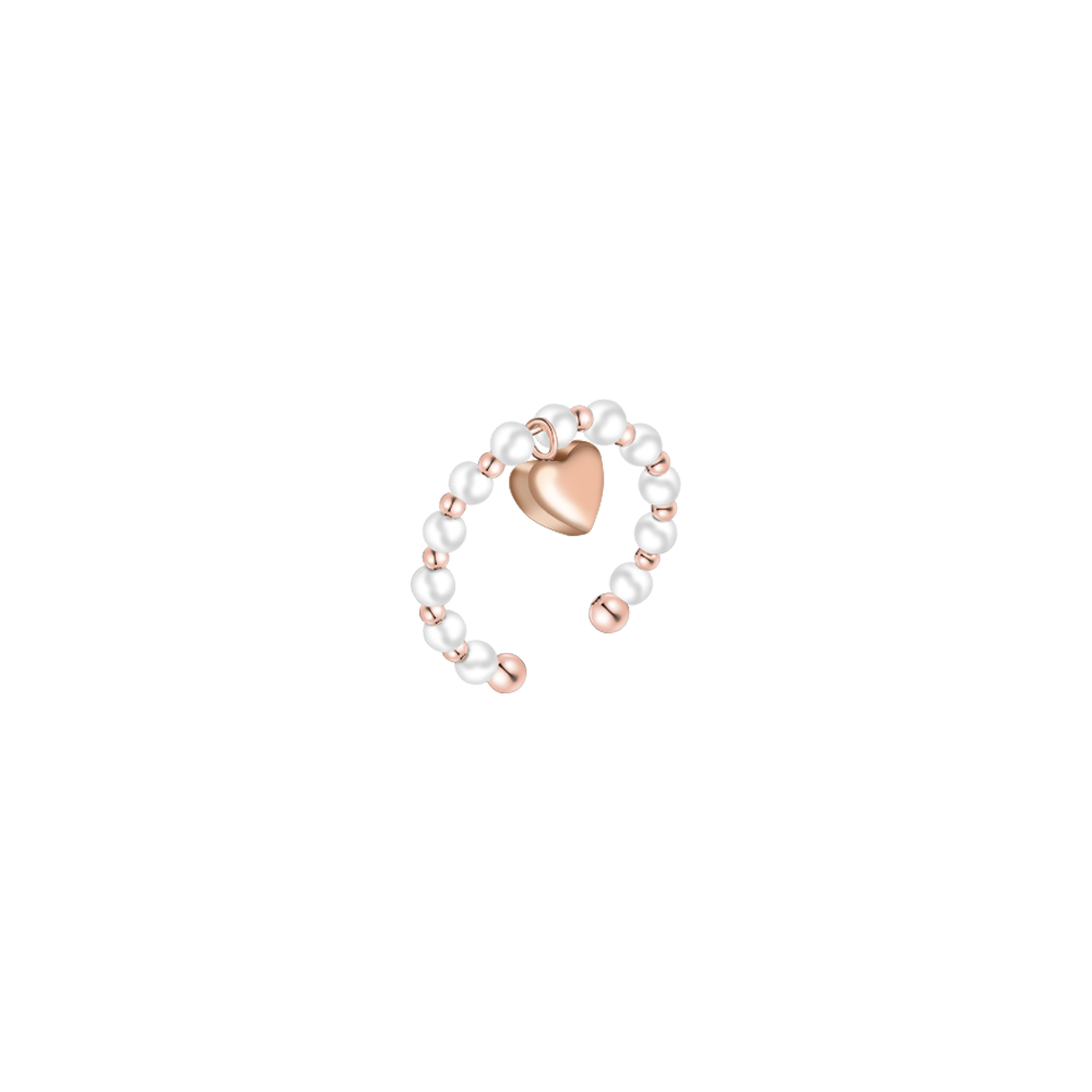 ANELLO DONNA IN ACCIAIO IP ROSE E PERLE SINTETICHE BIANCHE CON CUORE IP ROSE