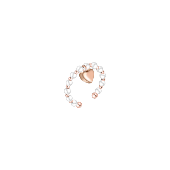 ANELLO DONNA IN ACCIAIO IP ROSE E PERLE SINTETICHE BIANCHE CON CUORE IP ROSE