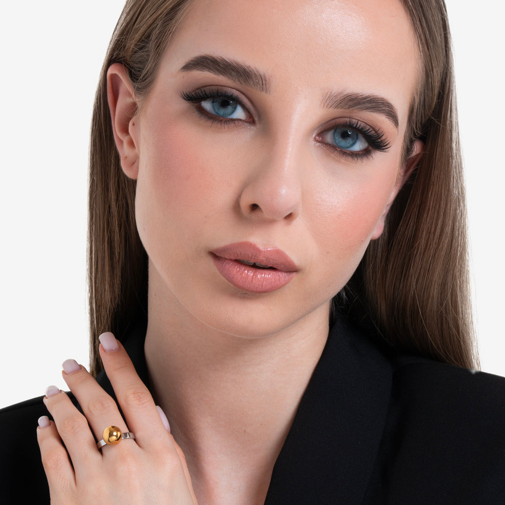 ANELLO DONNA IN ACCIAIO CON SFERA IN ACCIAIO IP GOLD