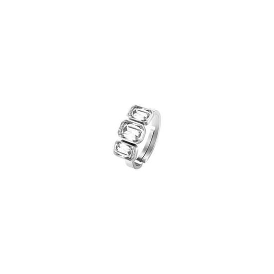 WOMEN'S STEEL RING WITH WHITE CRYSTALS