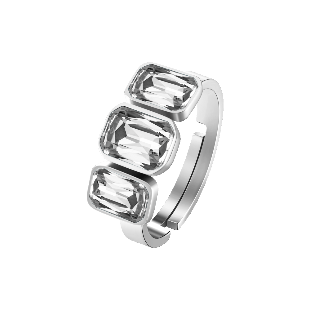 WOMEN'S STEEL RING WITH WHITE CRYSTALS