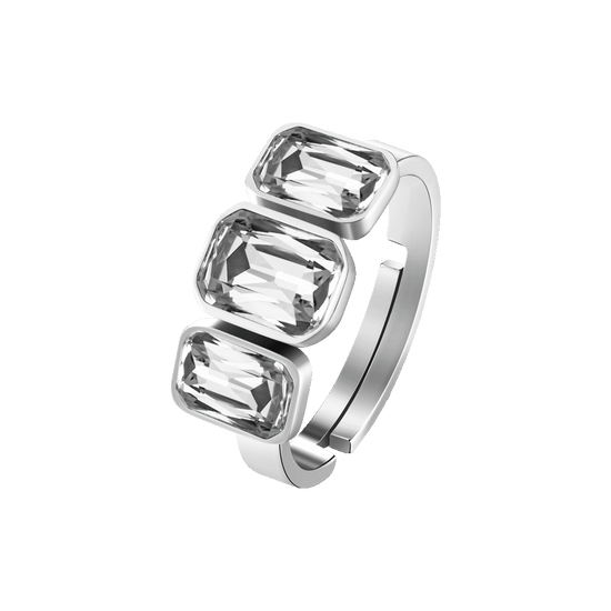 WOMEN'S STEEL RING WITH WHITE CRYSTALS