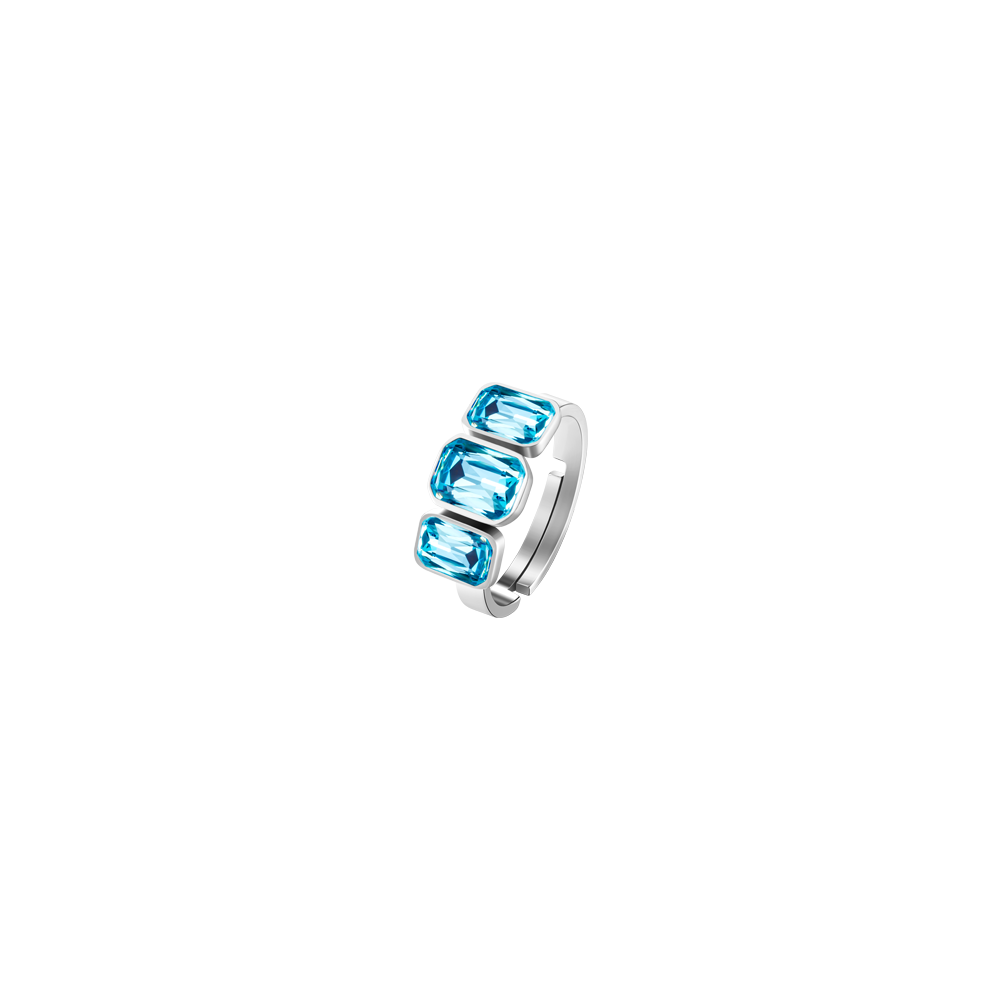 ANELLO DONNA IN ACCIAIO CON CRISTALLI ACQUA MARINA