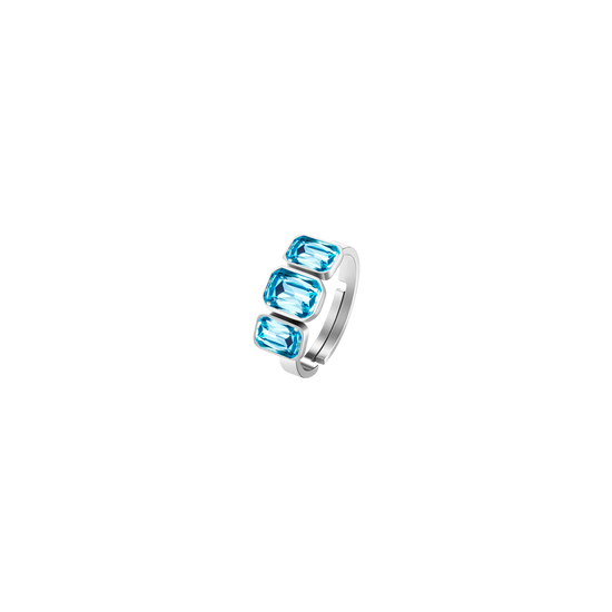 ANELLO DONNA IN ACCIAIO CON CRISTALLI ACQUA MARINA