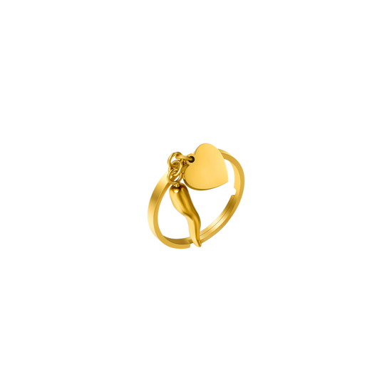 ANELLO DONNA IN ACCIAIO IP GOLD CON CORNO E CUORE