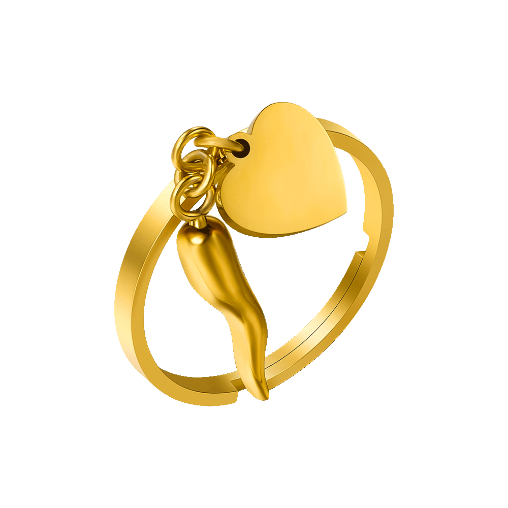 ANELLO DONNA IN ACCIAIO IP GOLD CON CORNO E CUORE