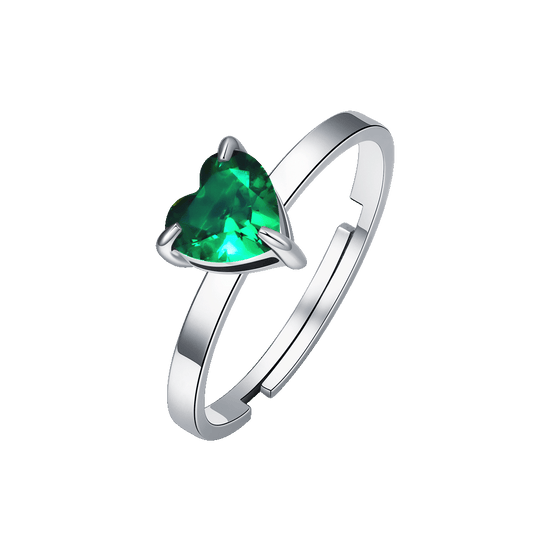 ANELLO DONNA IN ACCIAIO CON CUORE CRISTALLO VERDE
