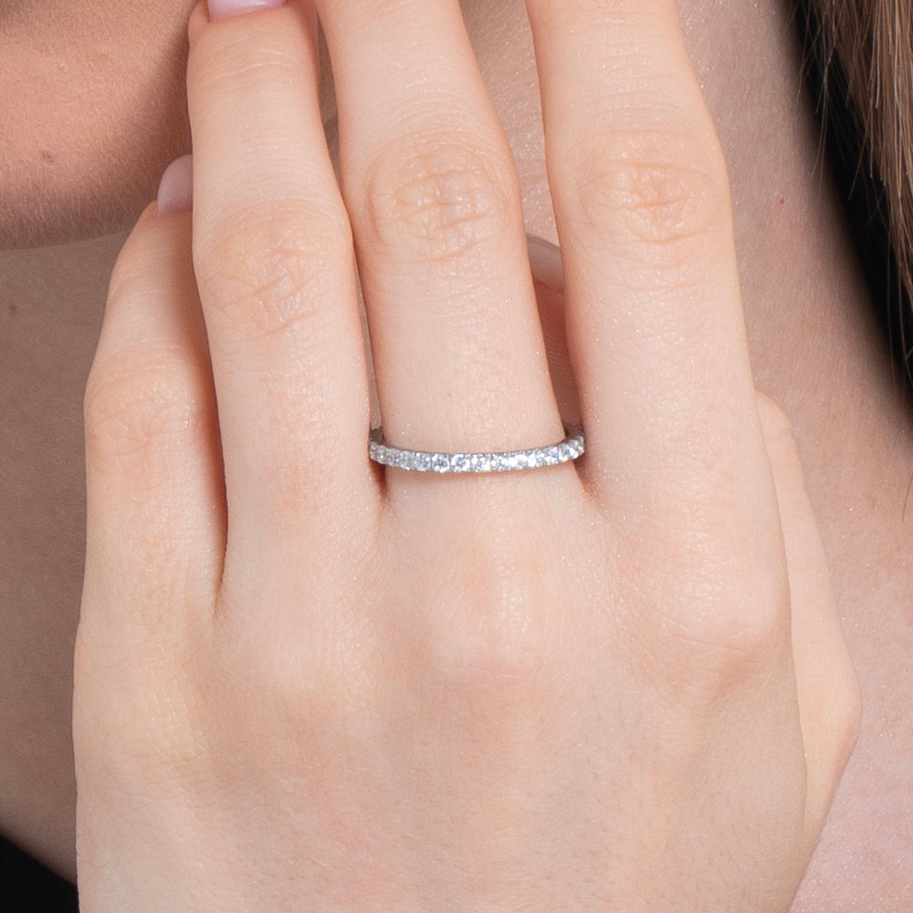 WOMEN'S STEEL RING WITH WHITE CRYSTALS