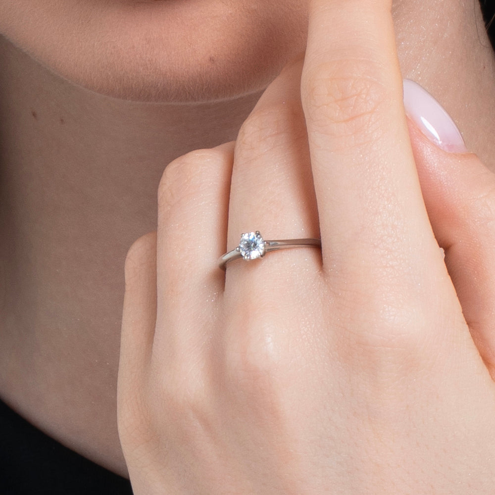 WOMEN'S STEEL RING WITH WHITE CRYSTAL