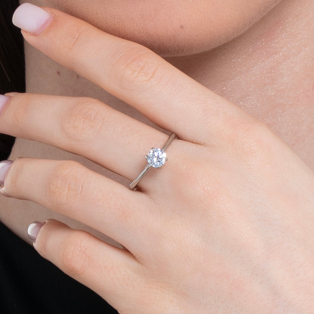 WOMEN'S STEEL RING WITH WHITE CRYSTAL