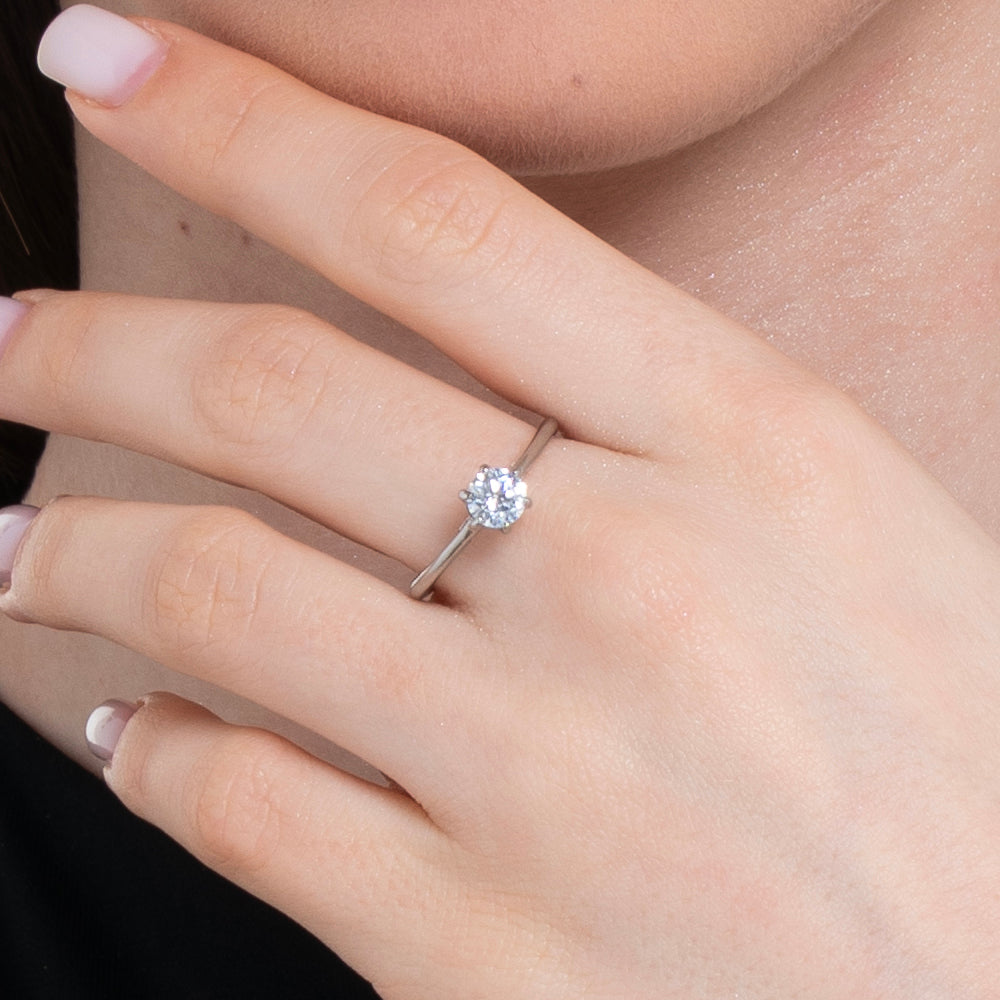 WOMEN'S STEEL RING WITH WHITE CRYSTAL