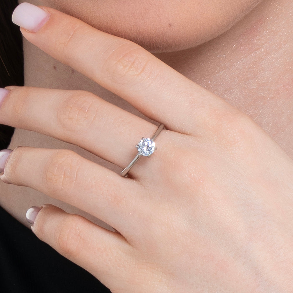 WOMEN'S STEEL RING WITH WHITE CRYSTAL