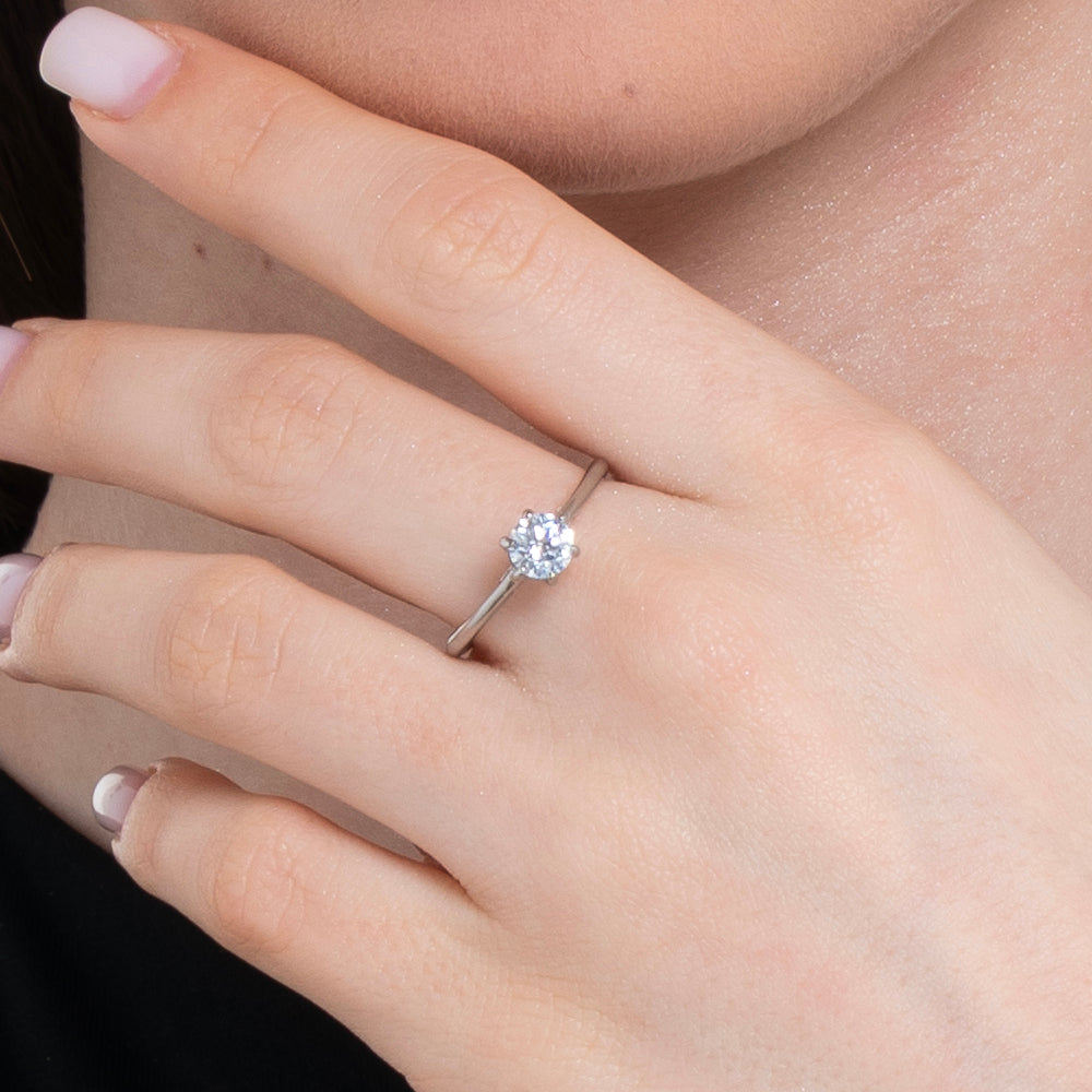 WOMEN'S STEEL RING WITH WHITE CRYSTAL