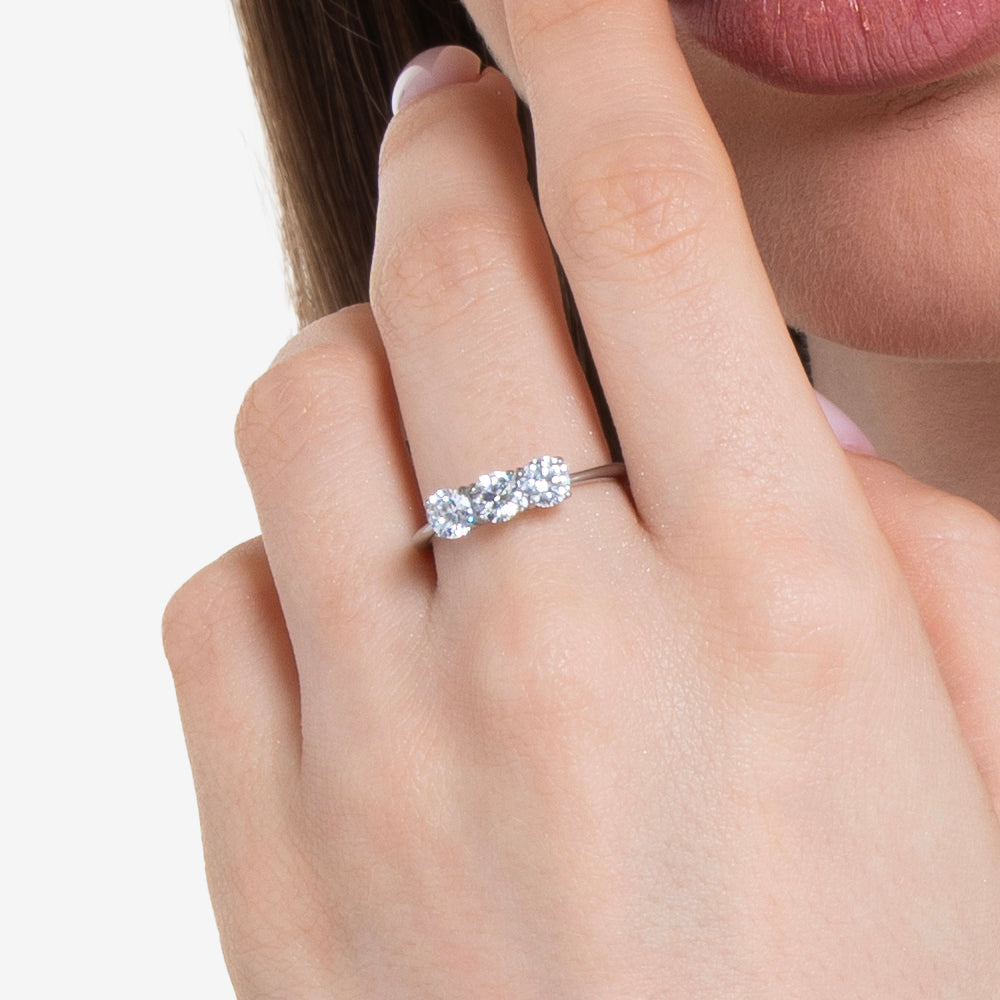 WOMEN'S STEEL RING WITH WHITE CRYSTALS