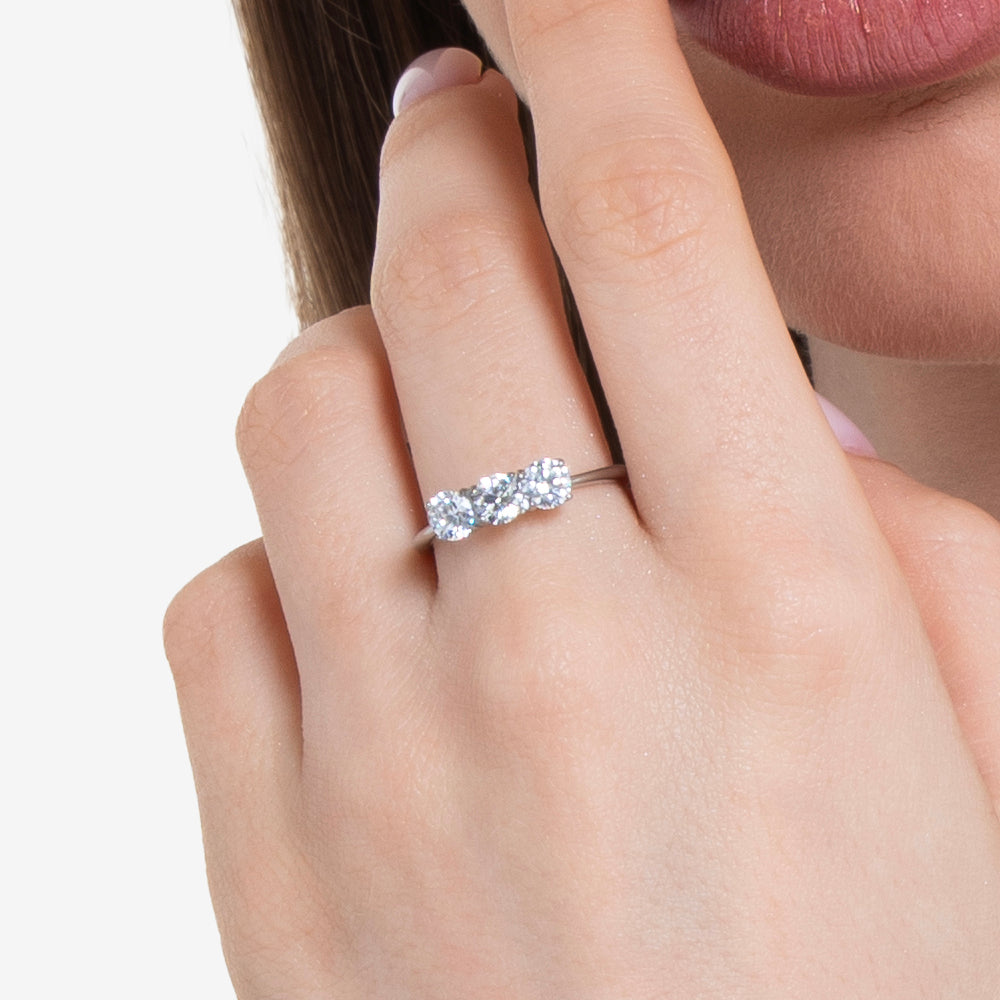 WOMEN'S STEEL RING WITH WHITE CRYSTALS