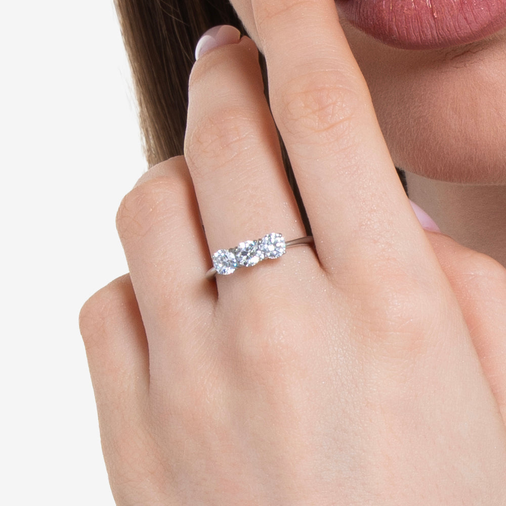 WOMEN'S STEEL RING WITH WHITE CRYSTALS