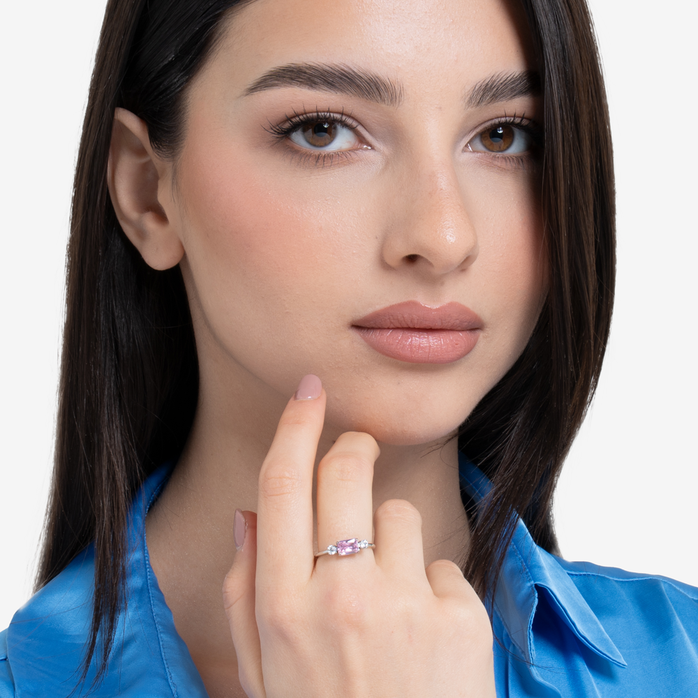 ANELLO DONNA IN ACCIAIO CON ZIRCONI ROSA E BIANCHI