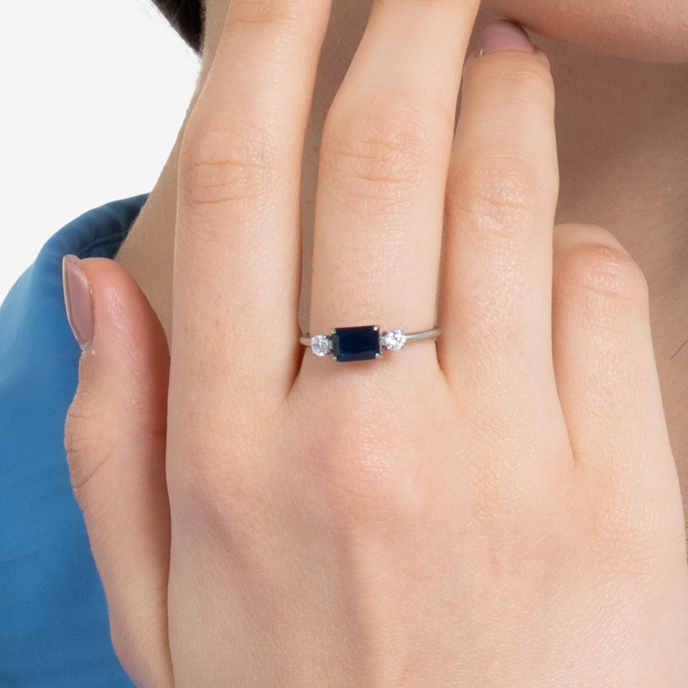 ANELLO DONNA IN ACCIAIO CON ZIRCONI BLU E BIANCHI