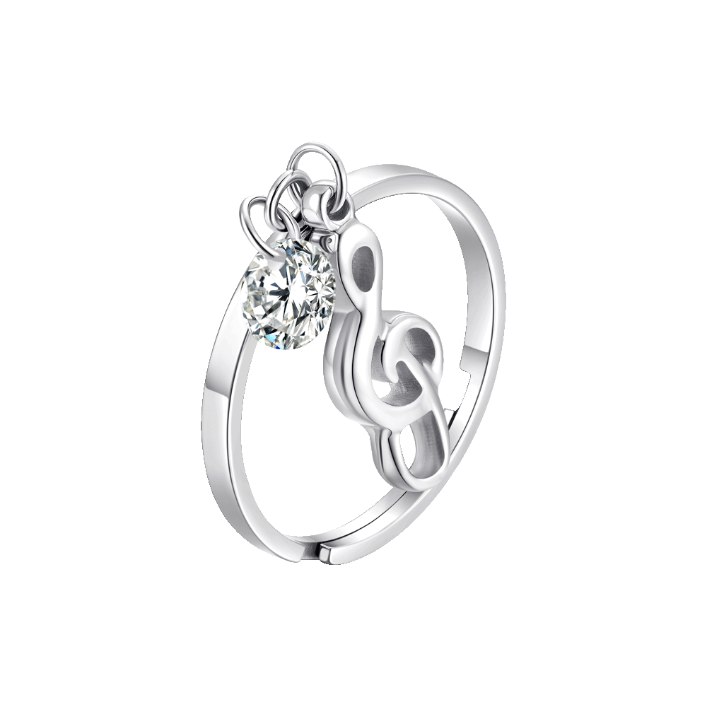 ANELLO DONNA IN ACCIAIO CON NOTA MUSICALE E ZIRCONE BIANCO