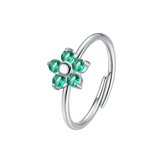ANELLO DONNA IN ACCIAIO CON FIORE E ZIRCONI VERDI