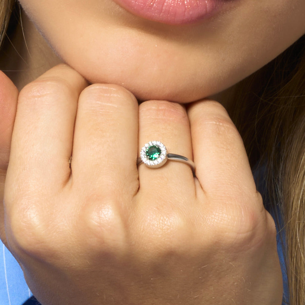 ANELLO DONNA IN ACCIAIO CON ELEMENTO CON ZIRCONI VERDI E BIANCHI