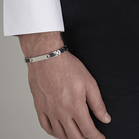 MEN'S BRACELET WITH STEEL PLATE AND BLACK ELEMENTS