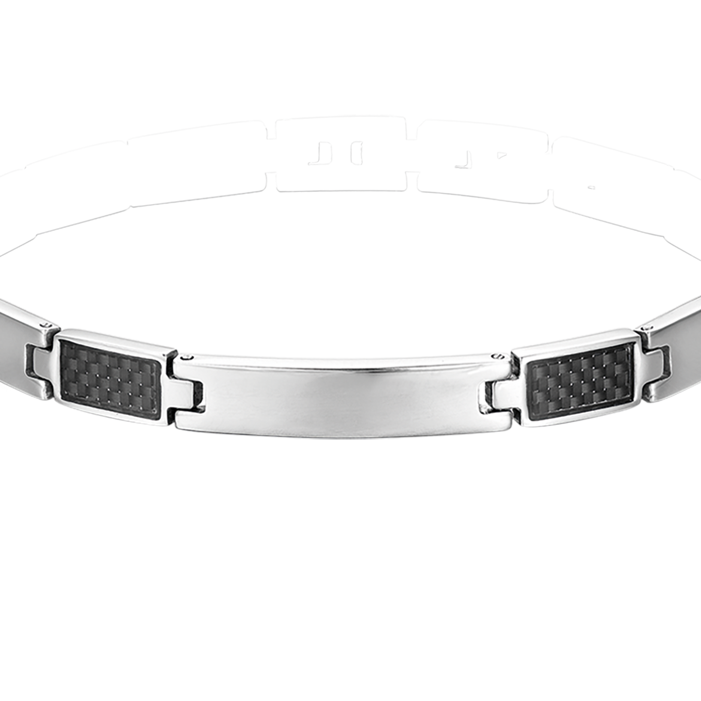 MEN'S BRACELET WITH STEEL PLATE AND BLACK ELEMENTS
