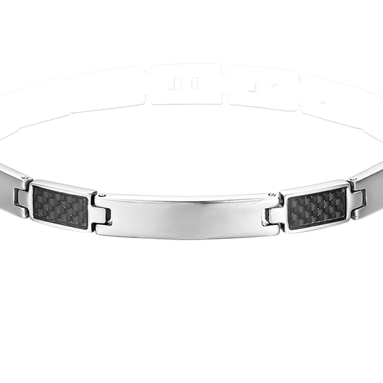 MEN'S BRACELET WITH STEEL PLATE AND BLACK ELEMENTS