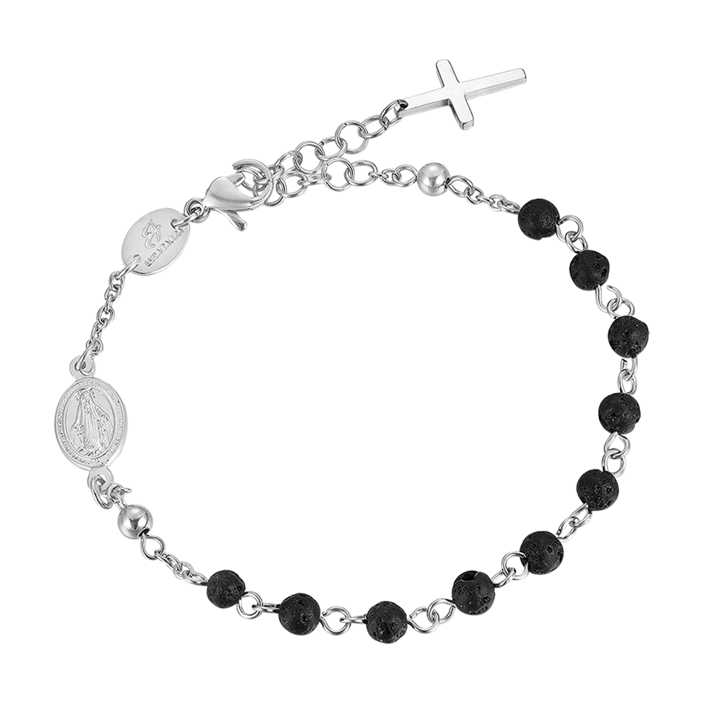 MEN'S ROSARY BRACELET IN STEEL WITH LAVIC STONE Luca Barra