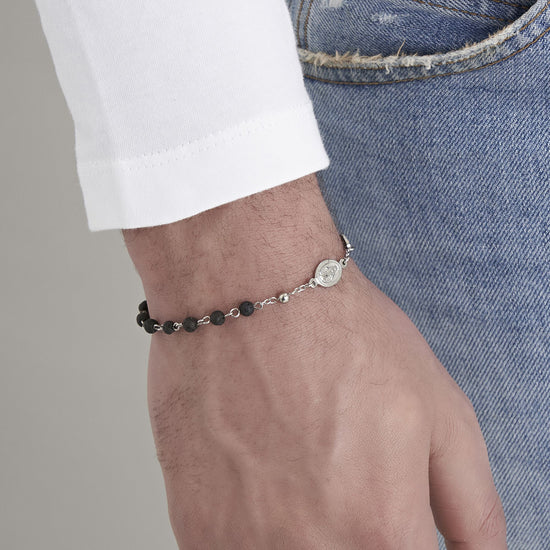 MEN'S ROSARY BRACELET IN STEEL WITH LAVIC STONE Luca Barra