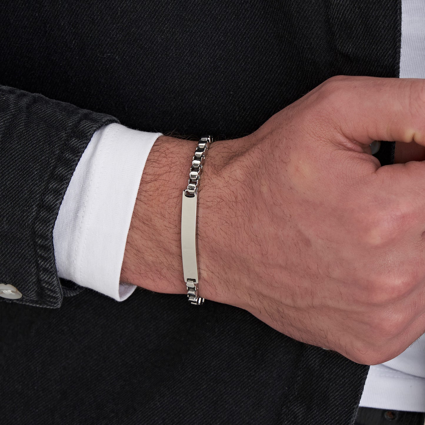 STEEL MEN'S BRACELET WITH CUSTOMIZABLE PLATE