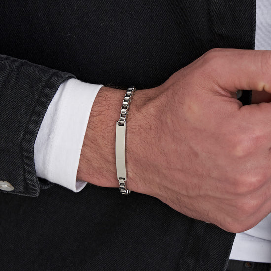 STEEL MEN'S BRACELET WITH CUSTOMIZABLE PLATE