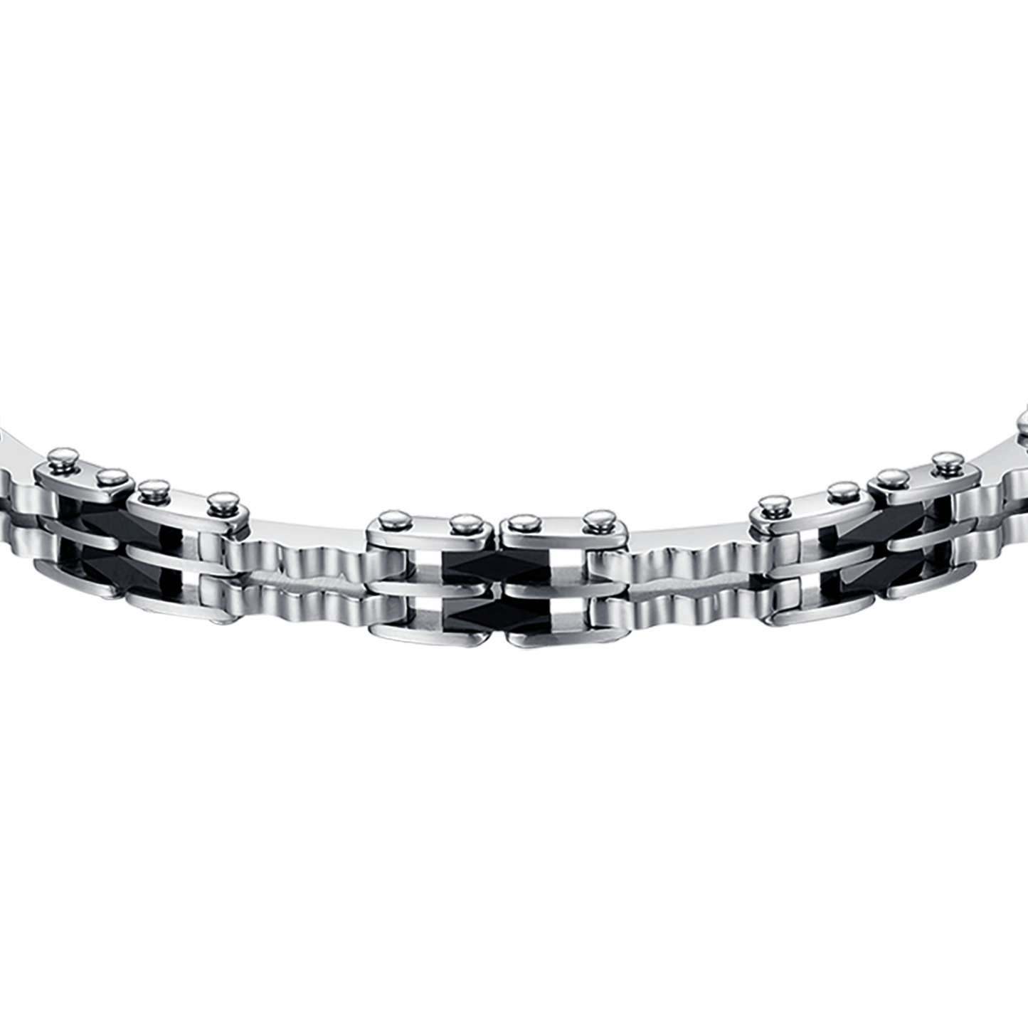 STEEL MEN'S BRACELET WITH BLACK CERAMIC CHAIN LINK ELEMENTS