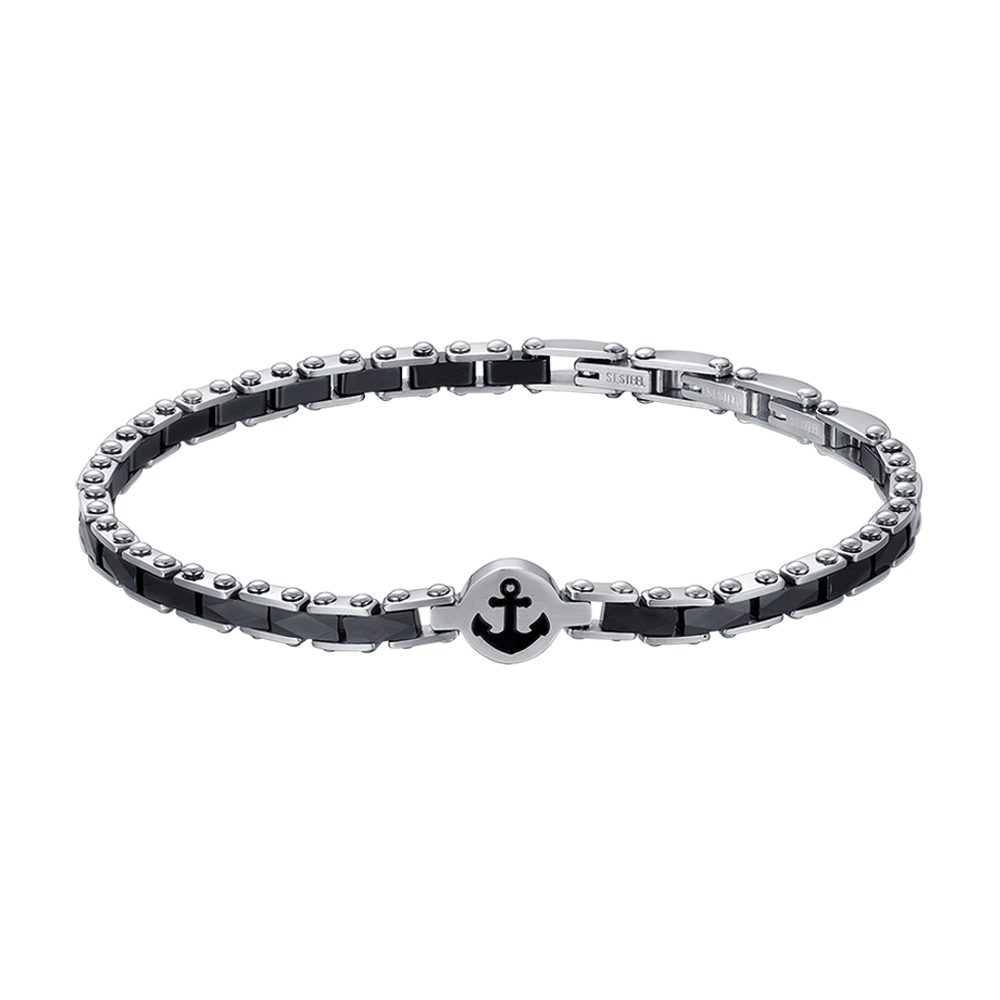 MAN'S BRACELET IN STEEL WITH BLACK CERAMIC ELEMENTS WITH ANCHOR Luca Barra