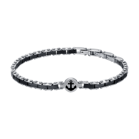 MAN'S BRACELET IN STEEL WITH BLACK CERAMIC ELEMENTS WITH ANCHOR Luca Barra