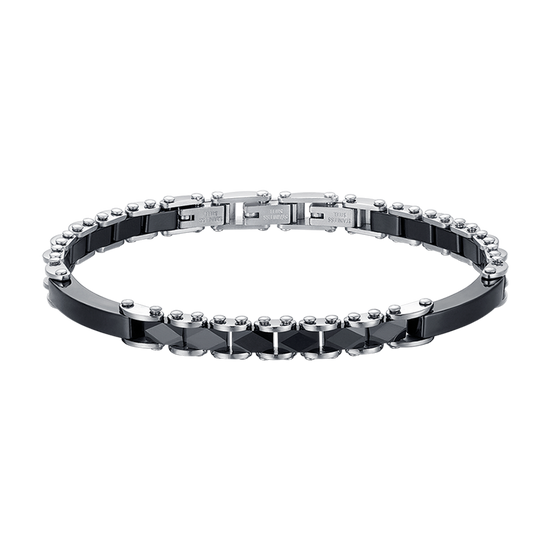 STEEL MEN'S BRACELET WITH BLACK CERAMIC ELEMENTS