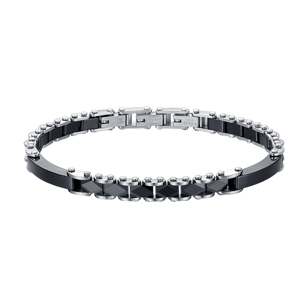 STEEL MEN'S BRACELET WITH BLACK CERAMIC ELEMENTS