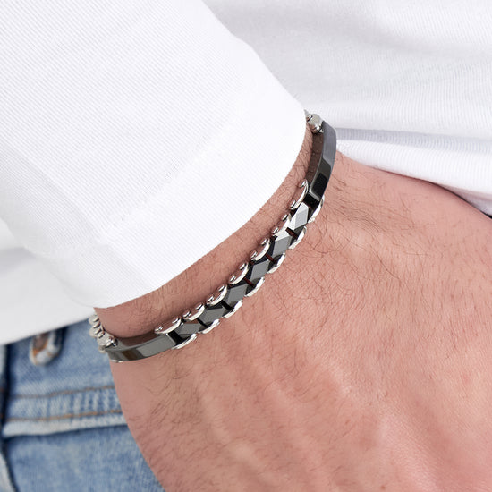 STEEL MEN'S BRACELET WITH BLACK CERAMIC ELEMENTS