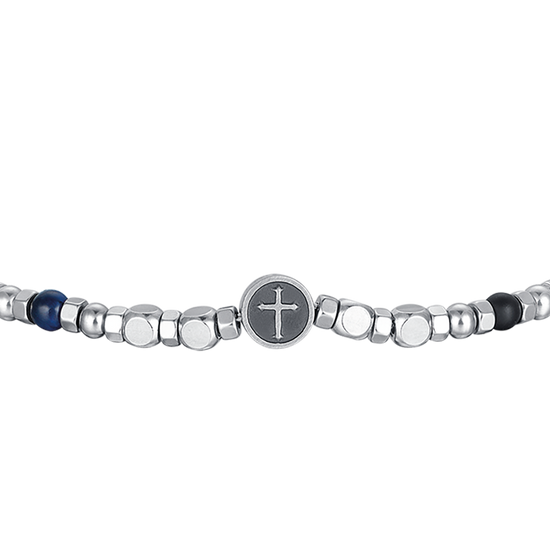 STEEL MEN'S BRACELET WITH COLORED STONES AND CROSS