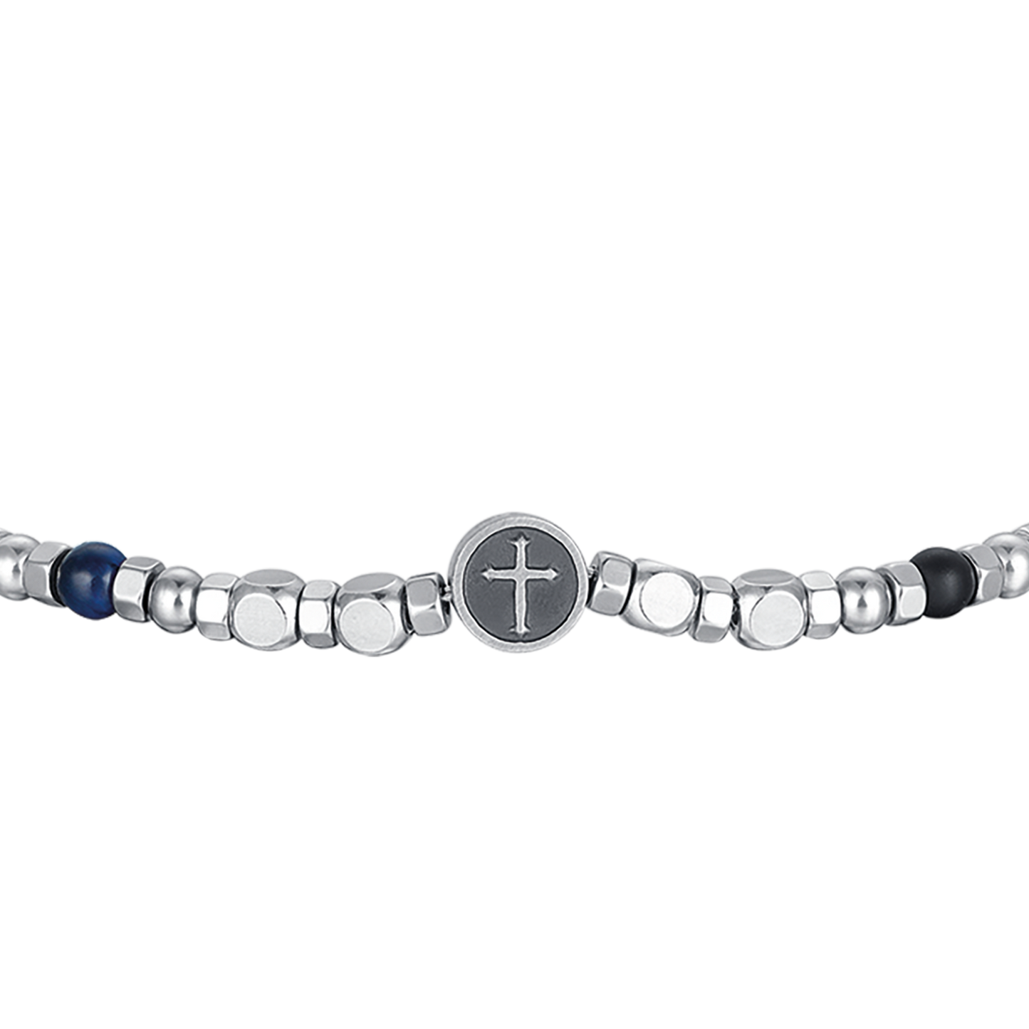 MAN'S BRACELET IN STEEL WITH COLORED STONES AND CROSS Luca Barra