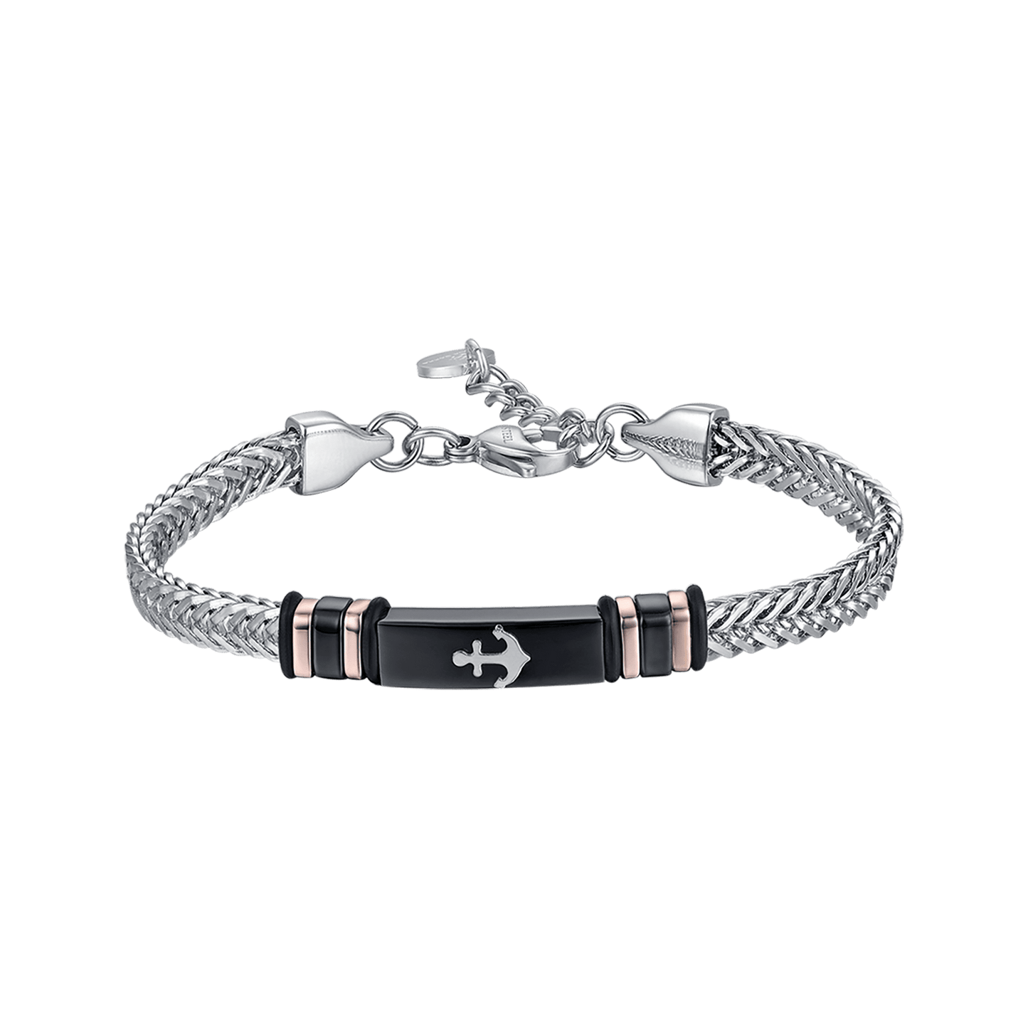 MEN'S BRACELET IN STEEL WITH BLACK IP PLATE WITH ANCHOR Luca Barra