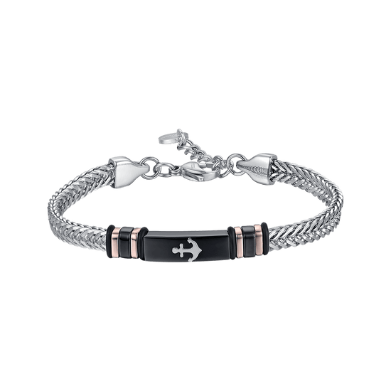 MEN'S BRACELET IN STEEL WITH BLACK IP PLATE WITH ANCHOR Luca Barra