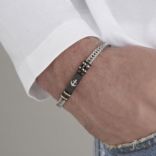 MEN'S BRACELET IN STEEL WITH BLACK IP PLATE WITH ANCHOR Luca Barra