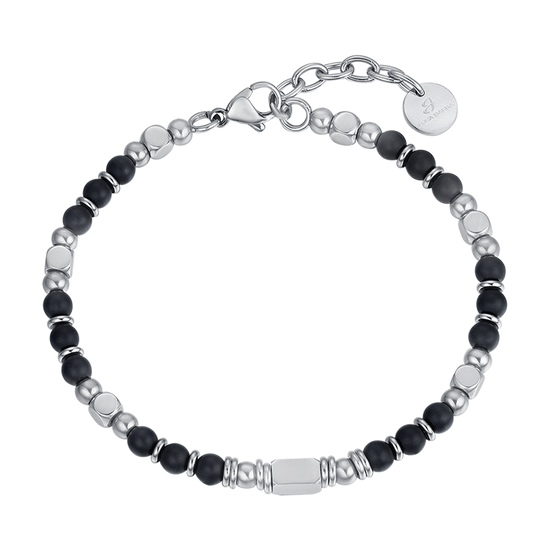 men's steel bracelet with black agate stones Luca Barra