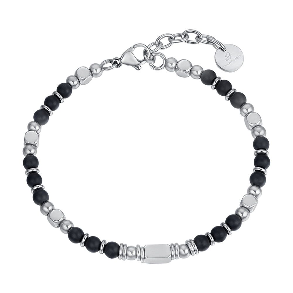 STEEL MEN'S BRACELET WITH BLACK AGATE