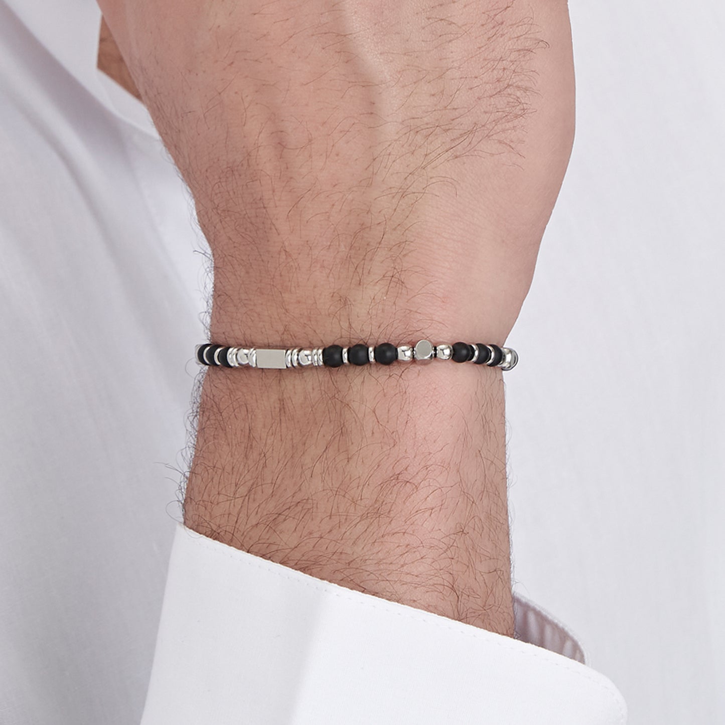 men's steel bracelet with black agate stones Luca Barra