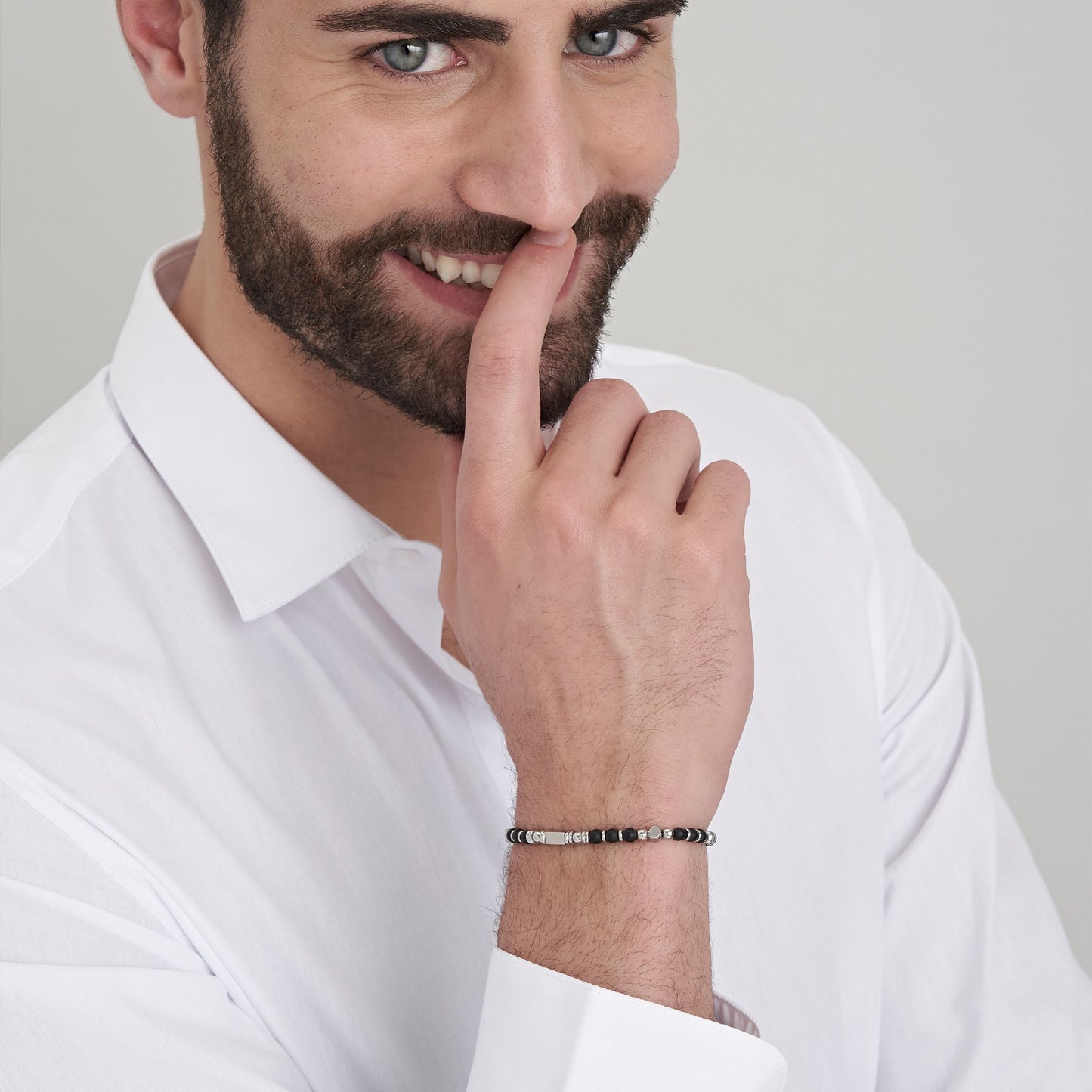 STEEL MEN'S BRACELET WITH BLACK AGATE