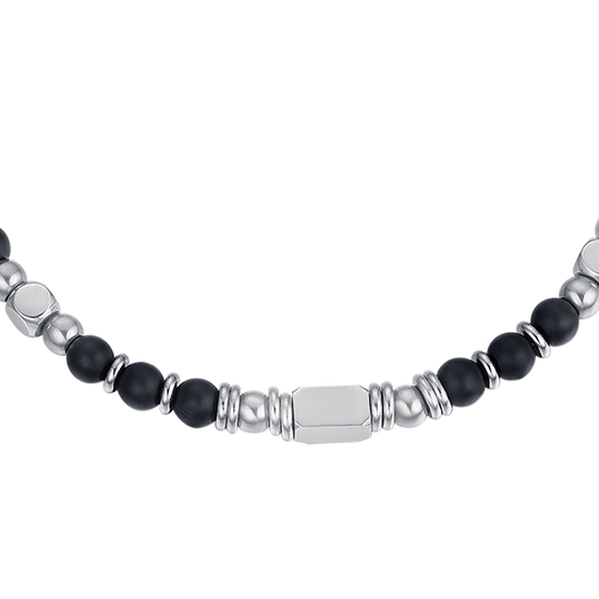 STEEL MEN'S BRACELET WITH BLACK AGATE