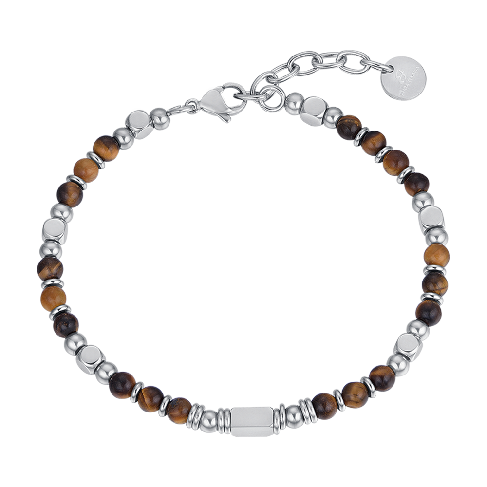 MAN'S BRACELET IN STEEL WITH BROWN STONES TIGER'S EYE Luca Barra