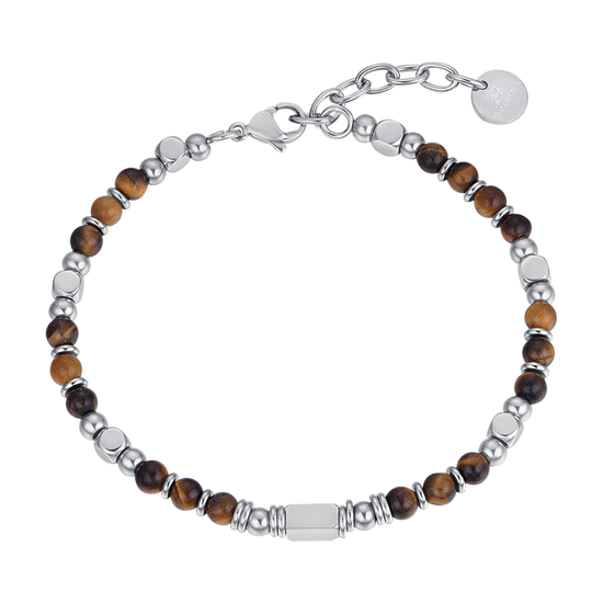 MAN'S BRACELET IN STEEL WITH BROWN STONES TIGER'S EYE Luca Barra